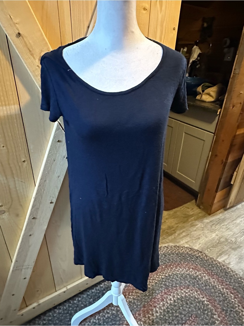 AB Studio Blue Short-Sleeve Scoop neck dress